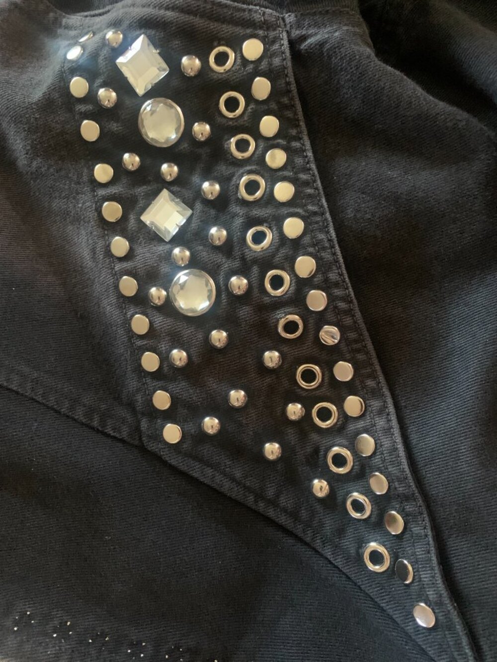 Vintage Black Denim Jacket with rhinestones. - Picture 4 of 6